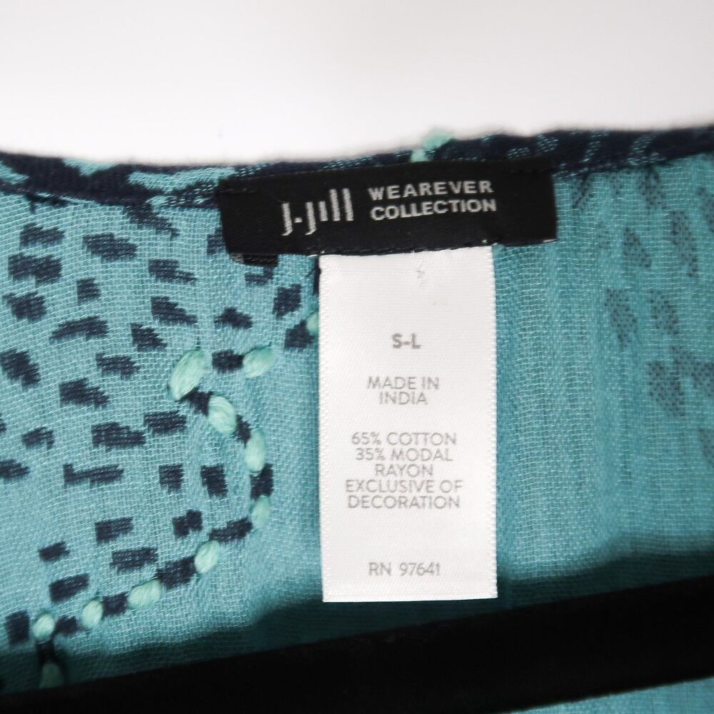 J.Jill Wearever Collection Kimono S-L Blue Floral Handstitch Boho‎ Lagenlook - Picture 3 of 7